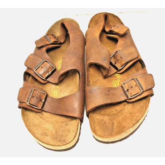 Birkenstock Sandals Shoes Mens Size 12 Brown Leather Slingback 3 Strap